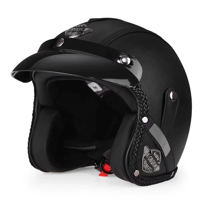 Motosiklet kaskı (dəbilqə) – helmet, summer helmet for electric bikes - leatherclassic-black-black-brim-m55-56
