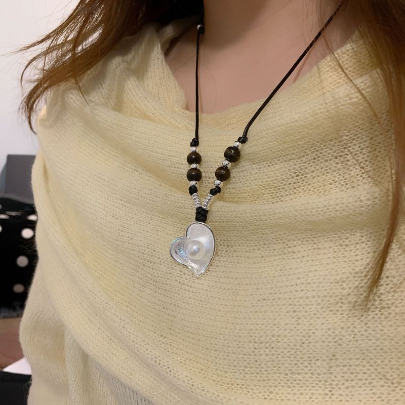 欧阳娜娜同款泪手编绳项链爱心天然石小众时尚气质冷淡风抽拉项链|undefined