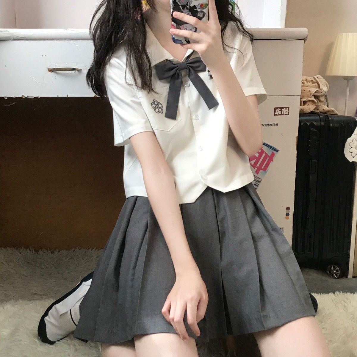 jk制服短袖衬衫女日系夏季百搭外穿学院风少女短款上衣百褶裙套装