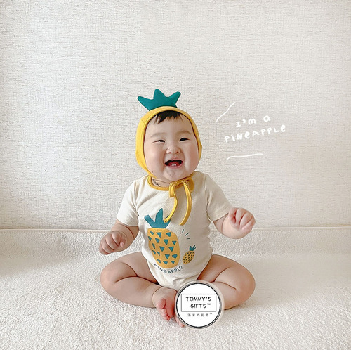 2024 new summer pineapple shape printed baby jumpsuit ins style baby hoodie baby bag fart clothing