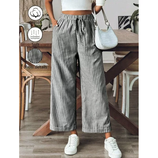 Large Stock of Ready-To-Ship European and American Cross-Border Foreign Trade Amazon Striped Cropped Pants Casual Pants Loose Straight Wide-Leg Pants for Women