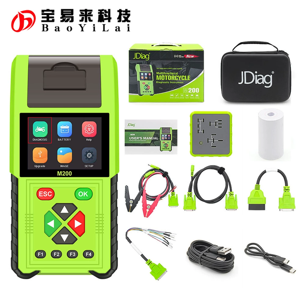Диагностический прибор JDiag M200 OBD для мотоциклов, тестер топливных форсунок, аккумуляторов и реле с принтером