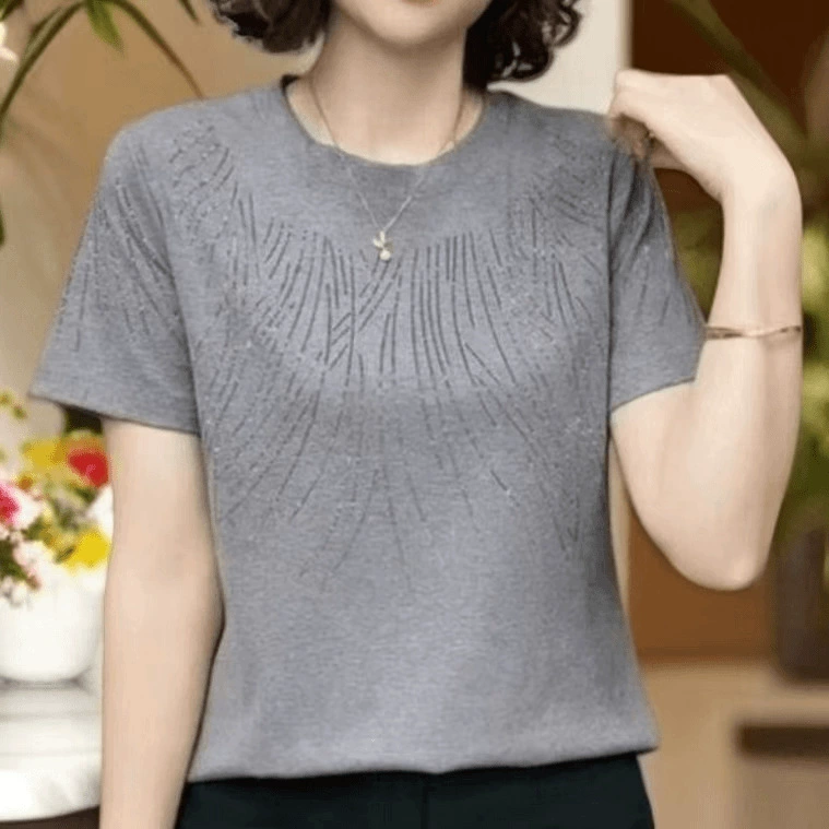 Модная летняя новая модная свободная рубашка с короткими рукавами и круглым вырезом, спортивная повседневная рубашка для похудения для мам среднего возраста