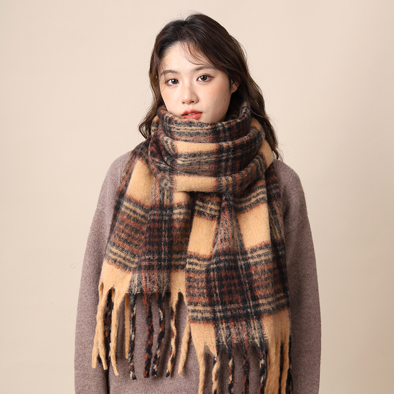 Sciarpa invernale in mohair con nappe di alta qualità, in cashmere marrone Maillard, per studenti, stile nuovo_voghion.com