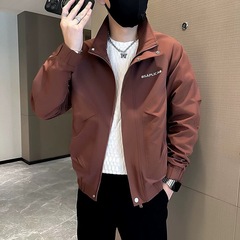 立襟コート男春秋潮牌カジュアル刺繍二重裏2025新ファッションごろつき男服ジャケット