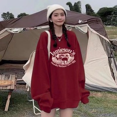 アメリカのレトロな創意プリントの華綿の衛衣の女性の秋冬の新型のゆったりした丸首の怠惰な風は頭のカップルの上着をかぶせます。