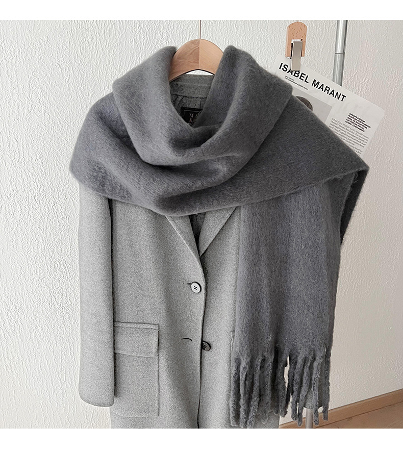 Solid color mohair with lazy style, soft fluffy solid color, big pull hair warm scarf for students and couples_voghion.com