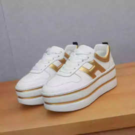 2024新款双杠拼色厚底内增高小白鞋女小个子真皮松糕运动休闲板鞋