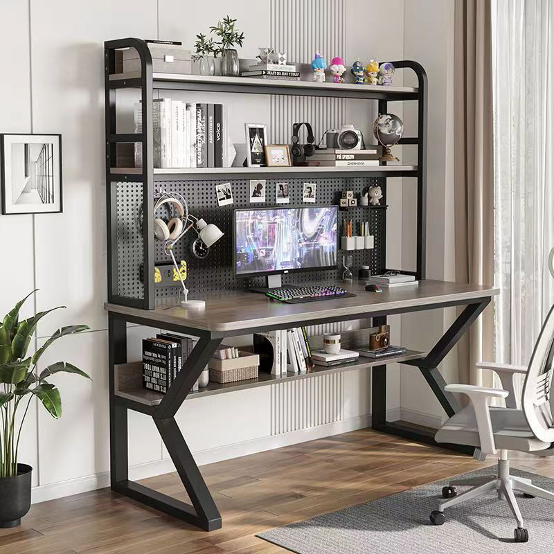 Desk and Bookshelf Integrated Study Table with Perforated Board, Simple Bedroom Gaming Desk, Student Home-Use Desktop Solid Wood Computer Desk