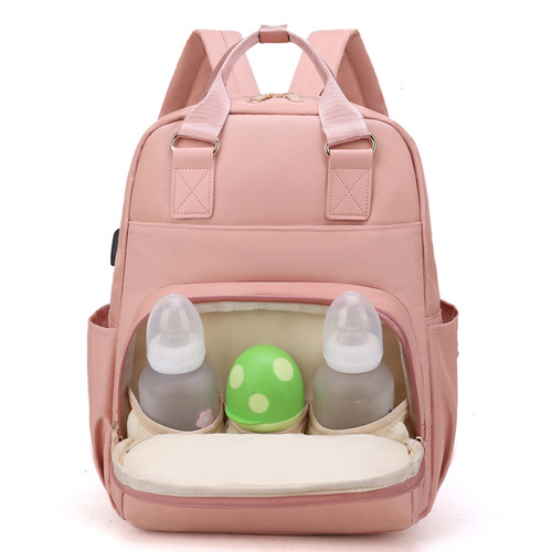 Mommy Bag Cross-border Wholesale Simple and Fashionable Large Capacity Double Shoulder Bag for Moms Outing Maternity Dry Wet Separation Baby Bag