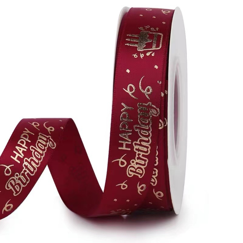 Cinta de 2 cm con estampado 3D de feliz cumpleaños en lámina dorada, en stock, para decoración de pasteles, accesorios de embalaje al por mayor