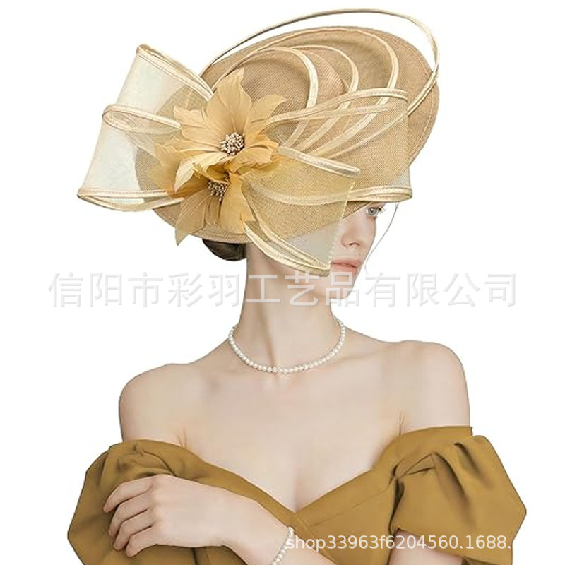 Amazon faux linen headpiece, hair accessory, British and French elegant style, for the Horse Racing Festival party, exaggerated and grandiose