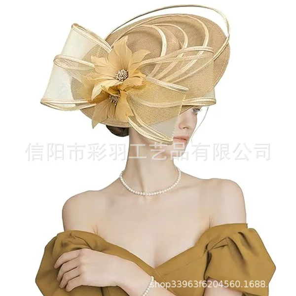 Amazon faux linen headpiece, hair accessory, British and French elegant style, for the Horse Racing Festival party, exaggerated and grandiose