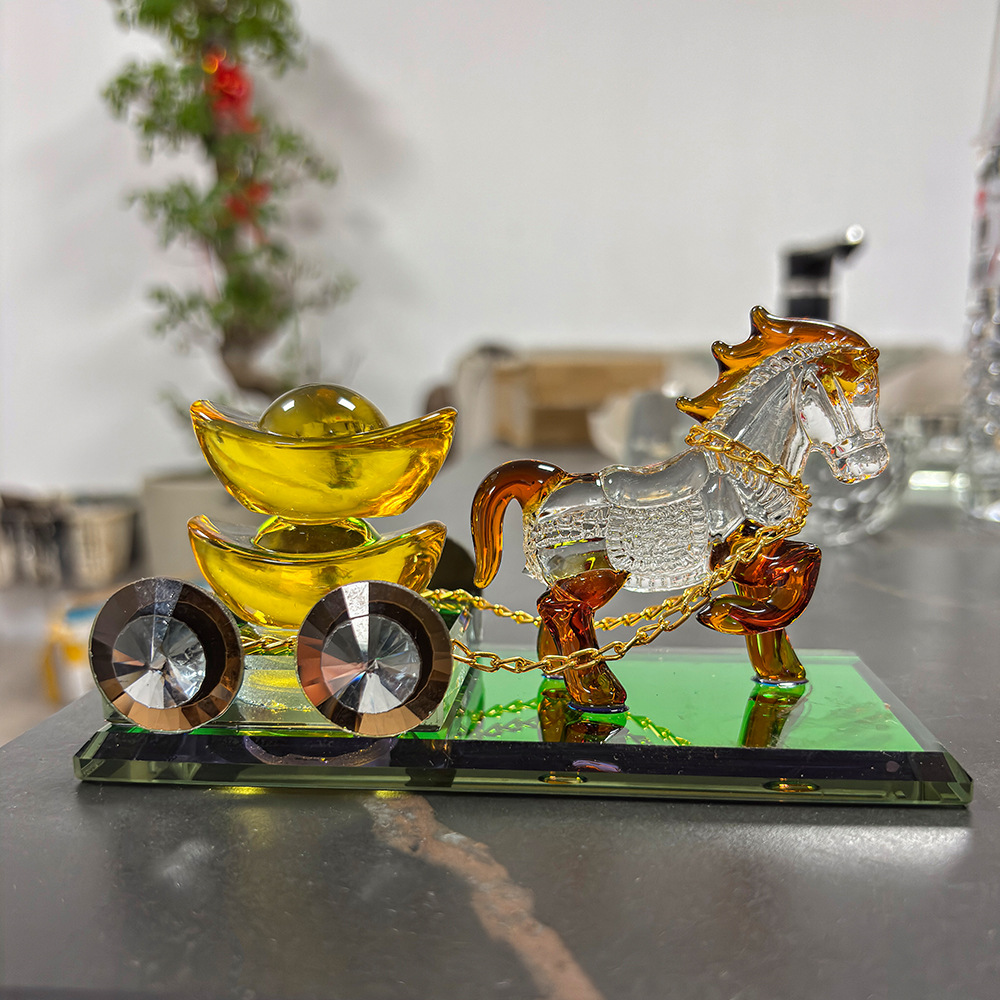 Car Perfume Holder Ornament Glass Carriage Pulling Gold Ingots to Attract Wealth and Protect Safety Car Gift Interior Odor Removal Decoration