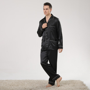 Cross-Border Men's Printed Silk Pajamas Spring and Summer Long-Sleeved Large Size Home Clothes Set Ice Silk Summer Pajamas for Men