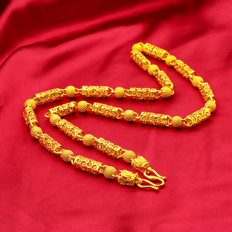 Unisex Schmuck Mode gold hohl Halskette Sand Gold Perlen hohl Kette hohl Halskette_voghion.com
