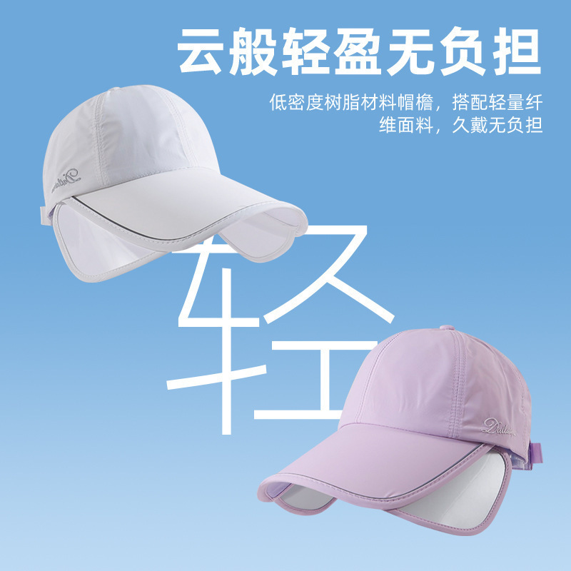夏季防晒帽女加大加宽帽檐户外运动遮全脸空顶鸭舌帽扎马尾太阳帽|undefined