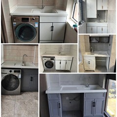 5ZV7批發陽台洗衣台帶搓板一體盆洗衣機台面石英石洗衣池家用台下