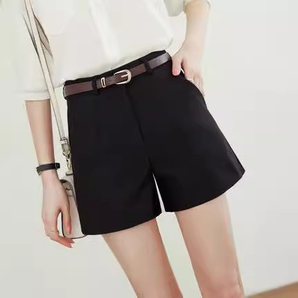 Black shorts for women's spring and autumn hit 2024 new style, small, high-waist, slimming casual pants, wide-leg pants, suit pants
