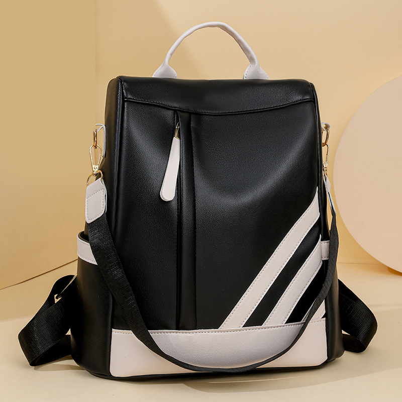 Mochila antirrobo para mujer 2024 nueva moda en contraste color para mujer mochila de cuero suave para desplazamientos urbanos mochila multiusos