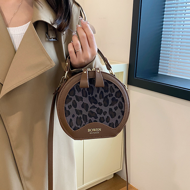 Women's 2024 popular niche fashion plaid crossbody texture handheld small round bag_voghion.com