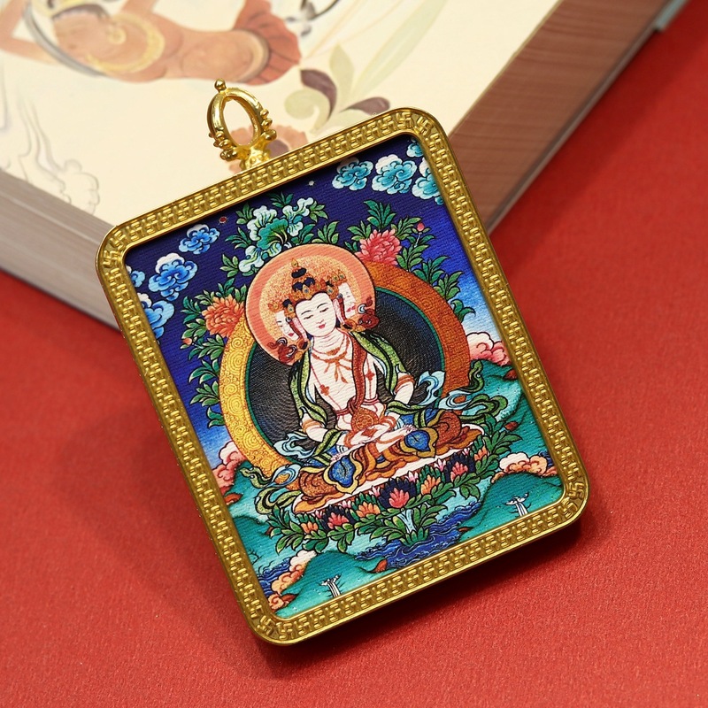 西藏唐卡手绘描金唐卡彩绘八大守护吊坠合金盒随身厂家批发吊坠|undefined