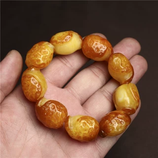 厂家直销老蜜蜡原石带皮手链鸡油黄琥珀蜜蜡手串浮盐水带荧光