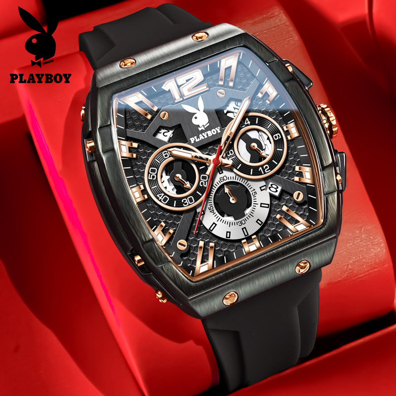 Playboy playboy Wine Barrel Fashionable Men's Multifunctional Hollow Electronic Student Trendy Men's Quartz Watch