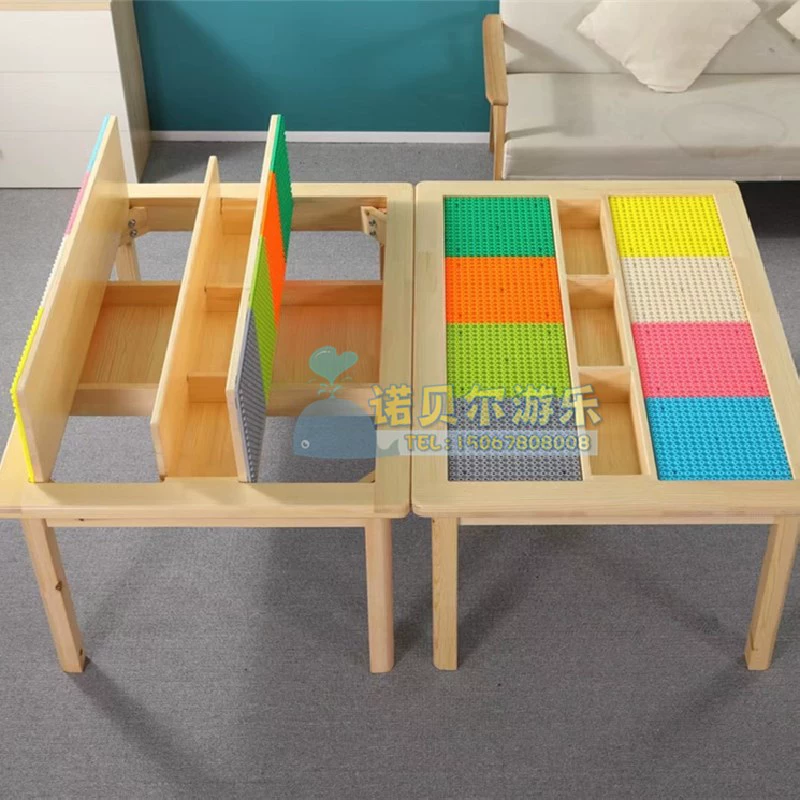 Детский стол для строительных блоков из цельного дерева, большие и маленькие частицы, многофункциональный большой сборный игровой стол, совместимый