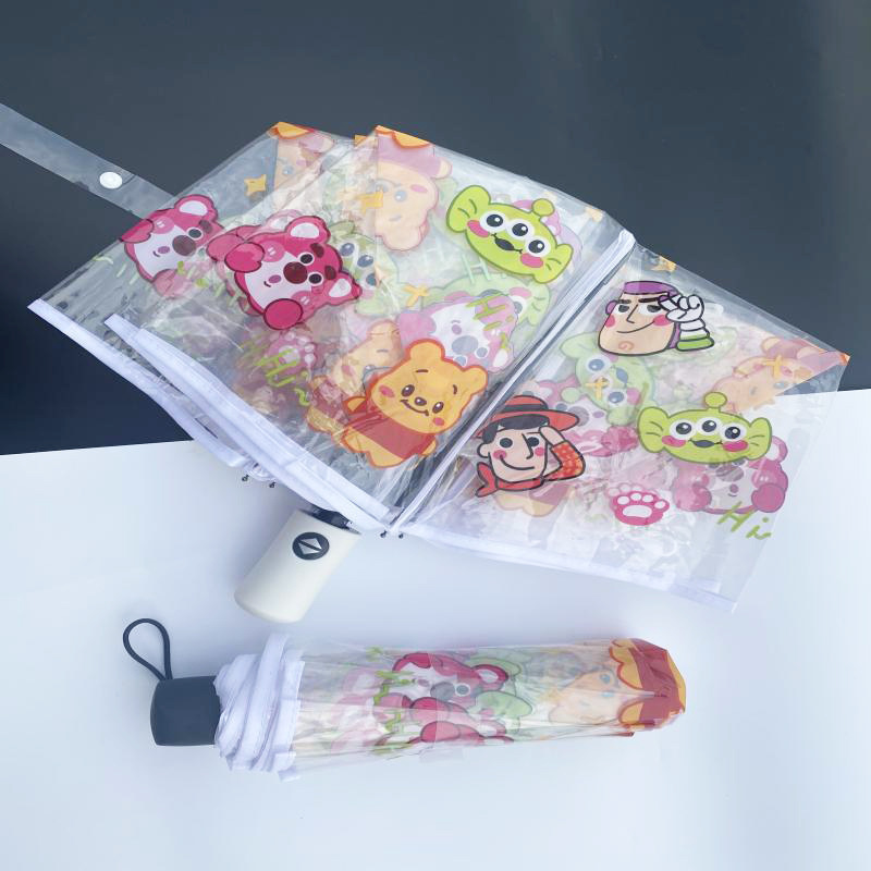 高颜値ネット赤アニメ透明プラスチック傘全自動傘男女かわいい折り畳み学生は傘を厚くする|undefined