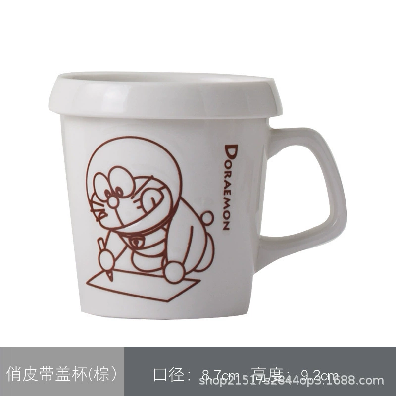 Кружка из керамики для производителя оптом Doraemon с крышкой, рельефная игривая кружка для кофе, молочная кружка, совместная кружка