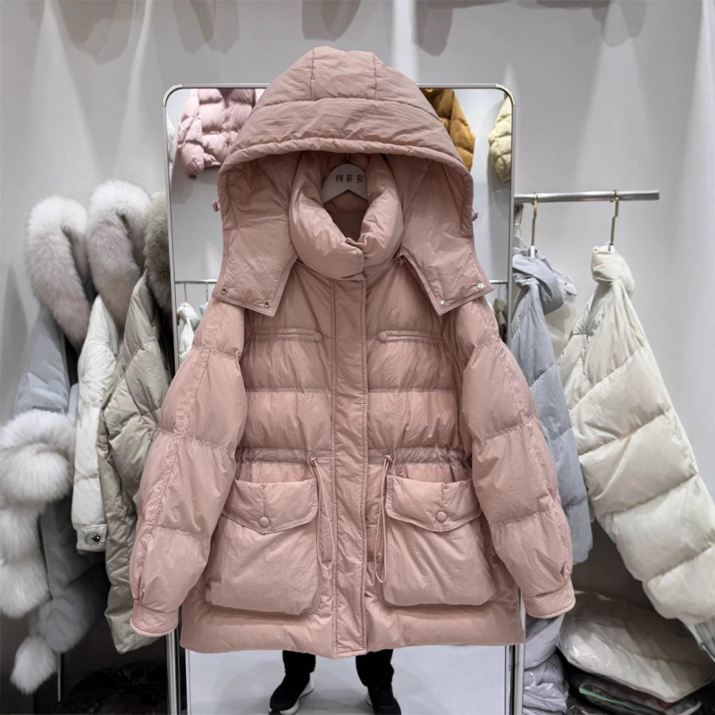 气质连帽收腰羽绒服女短款2025冬新款包扣加厚显瘦白鸭绒保暖外套|undefined