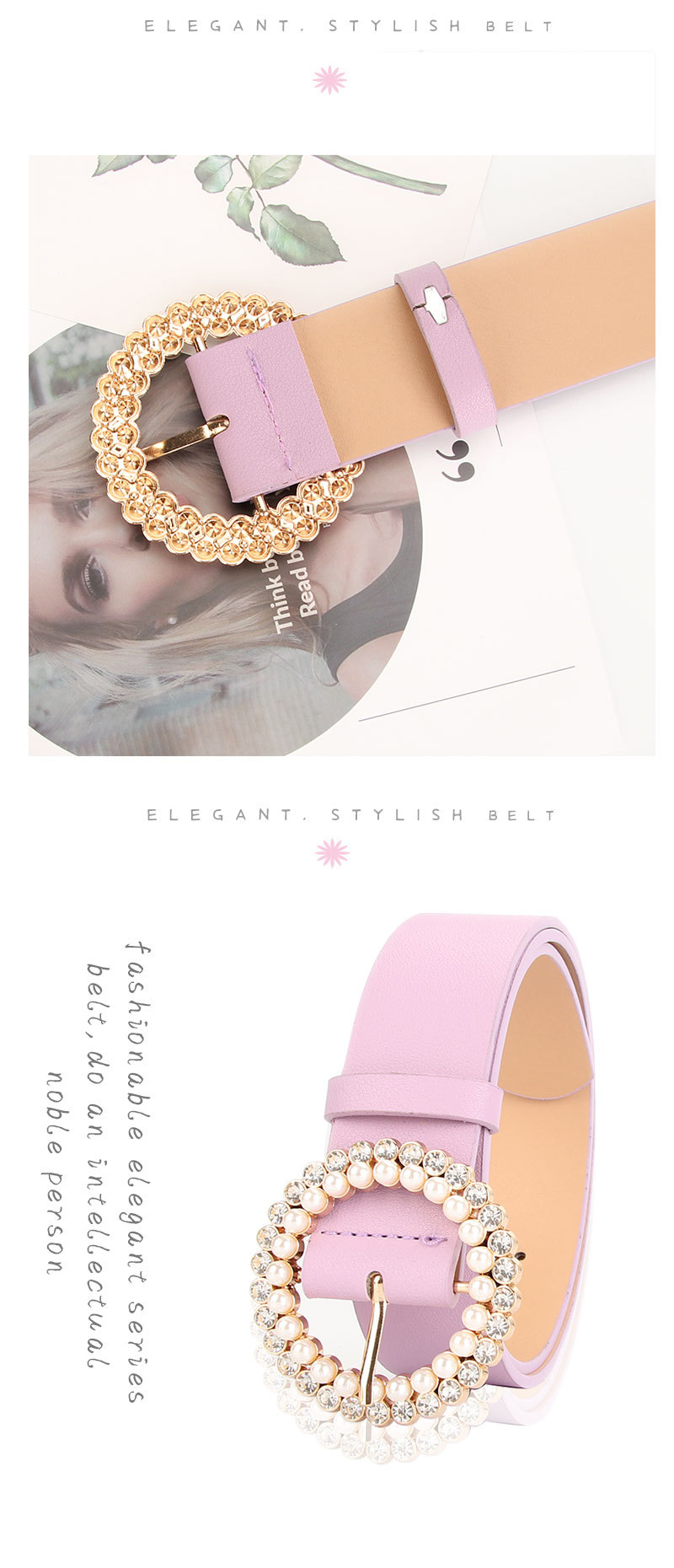 Women's belt buckle head inlaid with rhinestones, fashionable and sweet pearl belt for girls, decorative belt for girls' dresses,_voghion.com