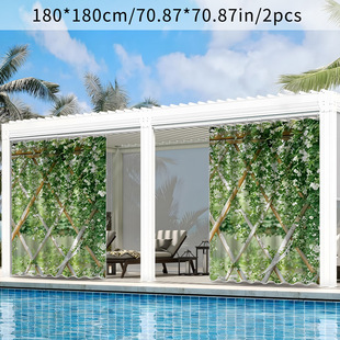 Outdoor Pavilion Bamboo Frame Branch Flower Sun Protection Sub-Cross-Border Best-Selling Amazon Waterproof Curtain Digital Printing Dropshipping Hook Type
