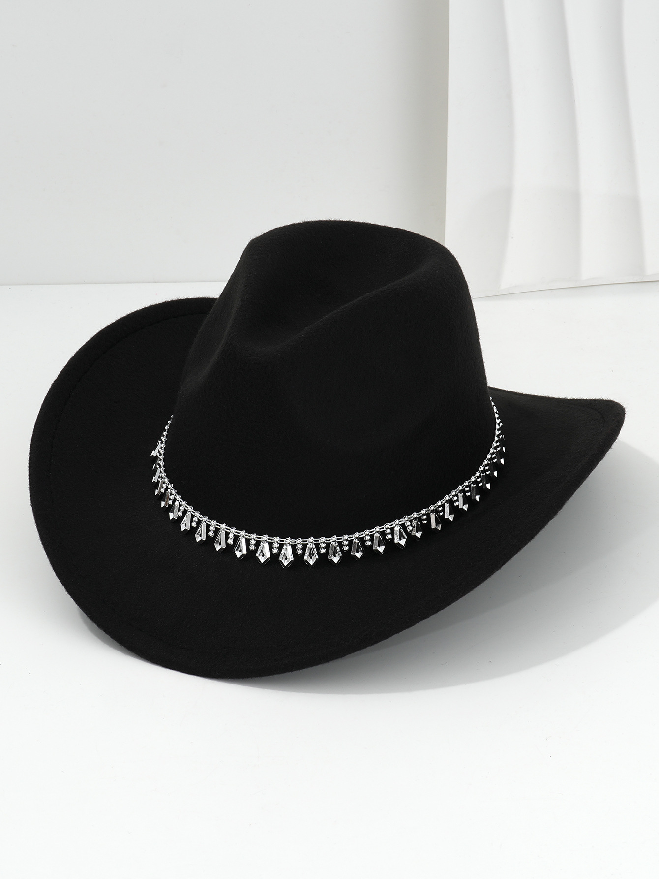 Cappello da cowboy western con strass in feltro morbido jazz_voghion.com
