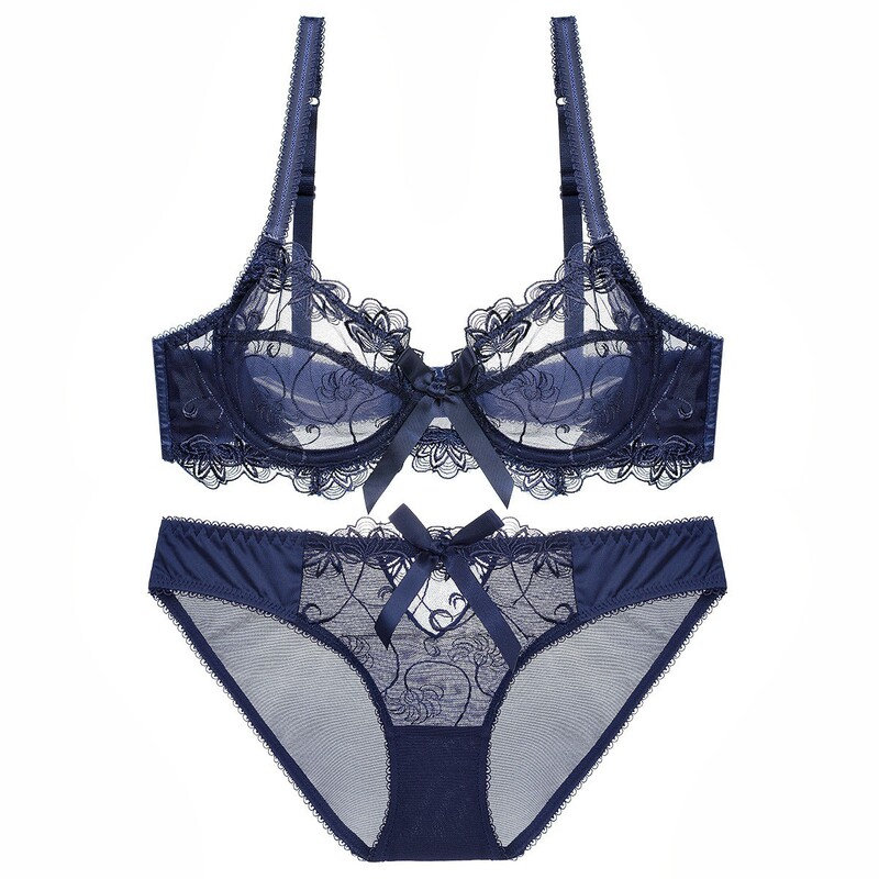European and American Sexy Intimates for Women, Ultra-Thin Transparent Bow Lace Bra, Big Breasts, Large Size Sexy Intimates Set