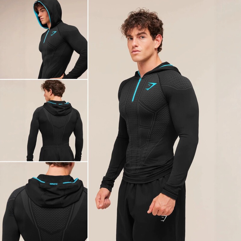 GYMSHARK/ONYX V1 Men's Sweatshirt Sports Fitness Quick-Dry Breathable Elastic Half-Zip Tight Training Wear GYMSHARK/ONYX V1 Men's Sweatshirt Sports Fitness Quick-Dry Breathable Elastic Half-Zip Tight Training Wear
