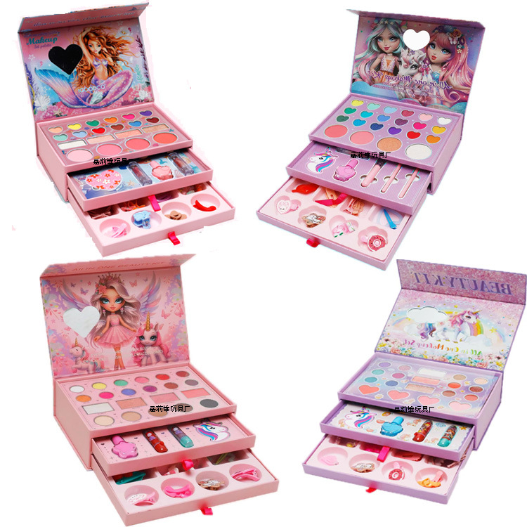 Cross-Border Children's Makeup Set, Play House Eye Shadow, Lipstick, Three-In-One Beaded Cosmetics, Children's Toy Set