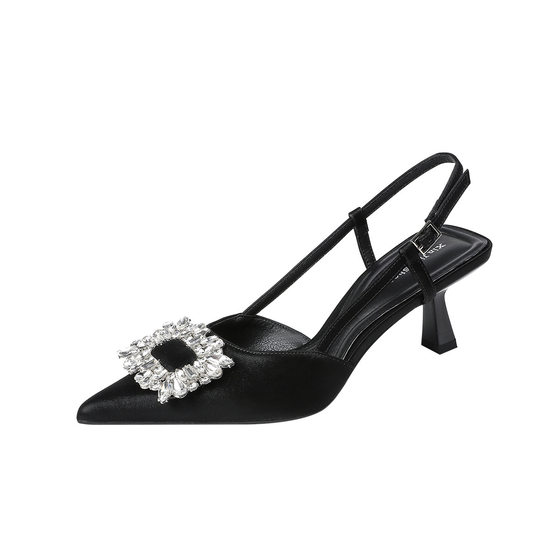 623-3 rhinestone heel sandals women's new pointed rhinestone flower rear empty fairy style temperament high heels women's shoes