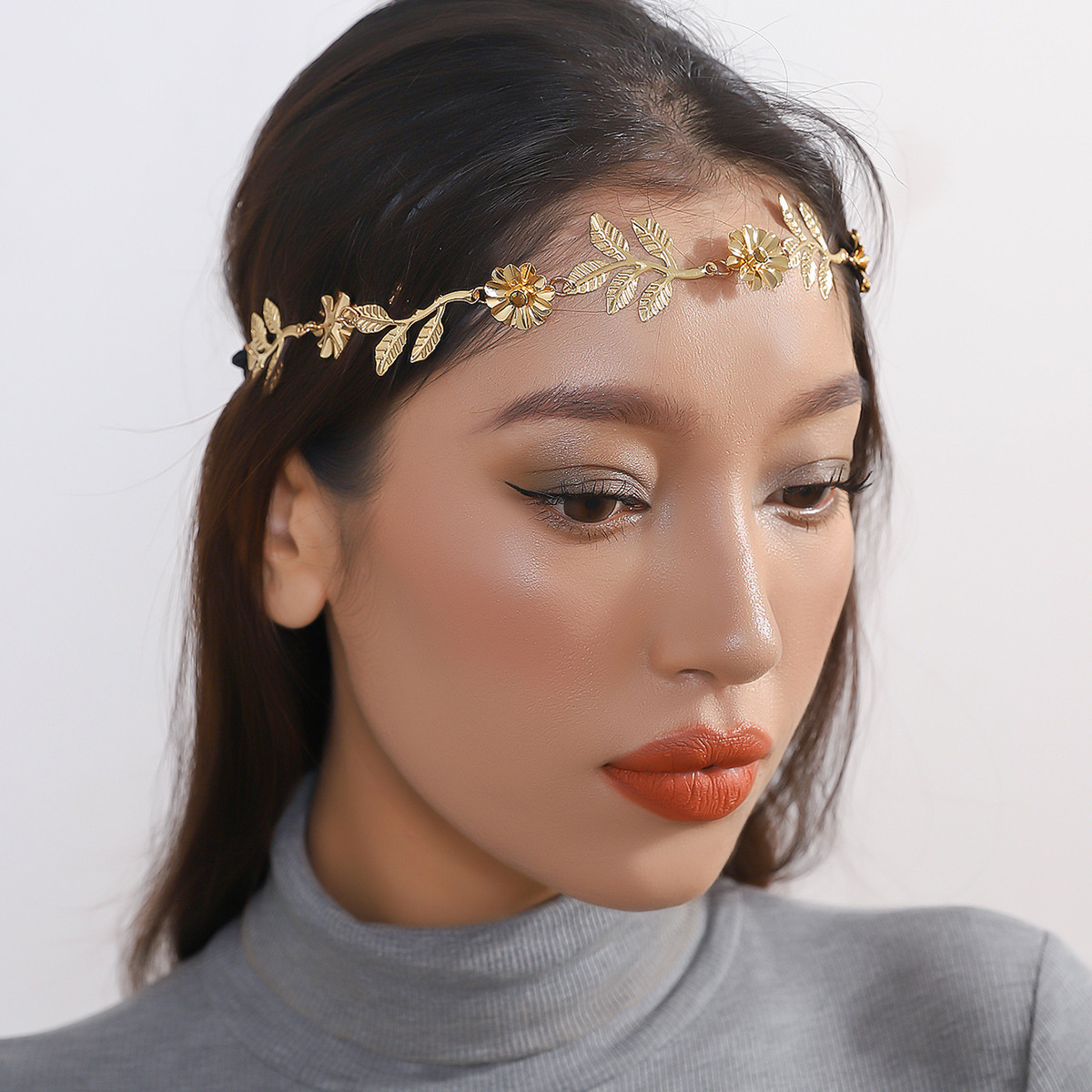 Amazon metal correa de pelo aleación barroco flores de hoja de diamante correa de pelo diosa correa de pelo hebilla de pelo adornamiento para el cabello