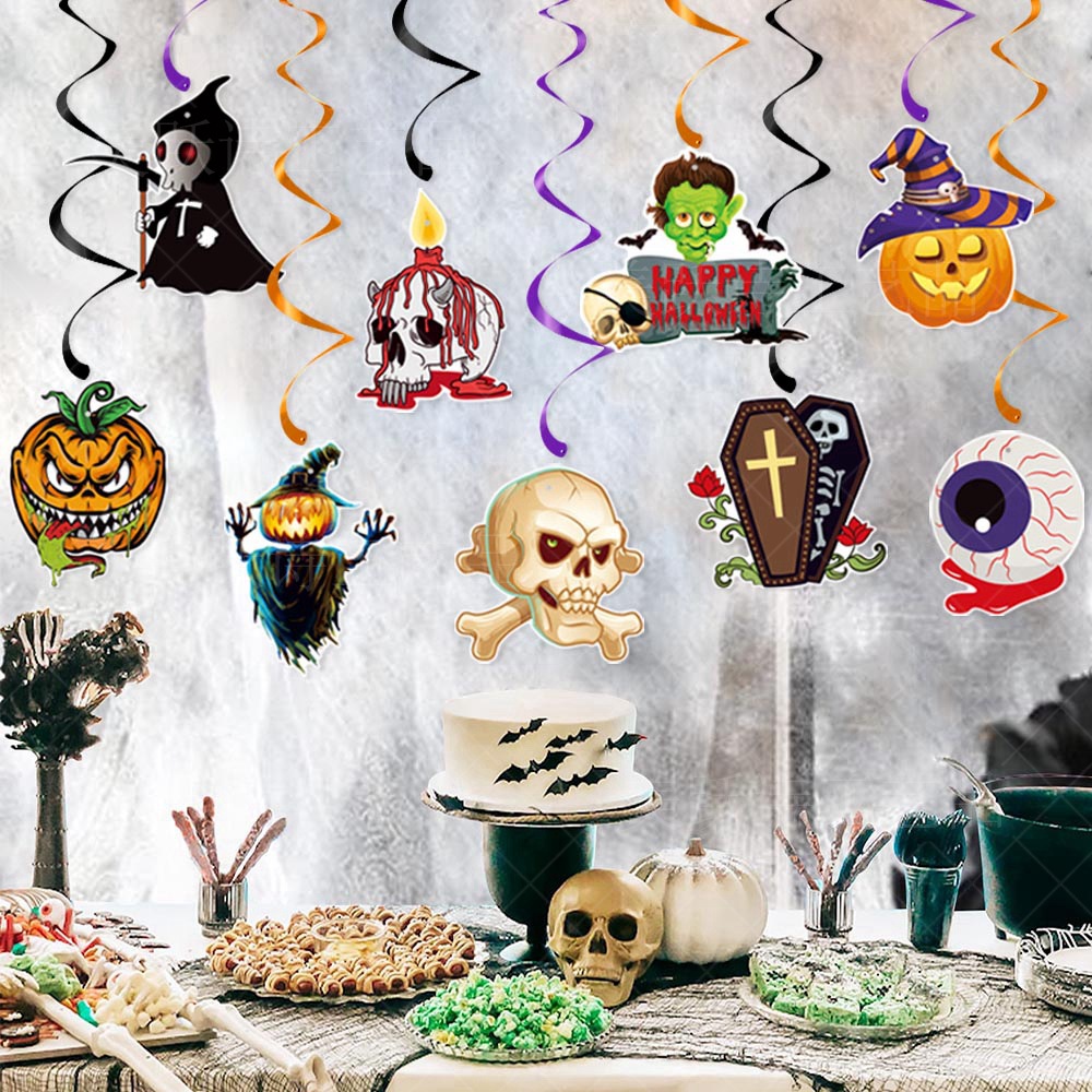 Transfronterizo nuevo Partido de Halloween decoración banner espiral adornos fantasma Festival supermercado calabaza tirar de la bandera flor