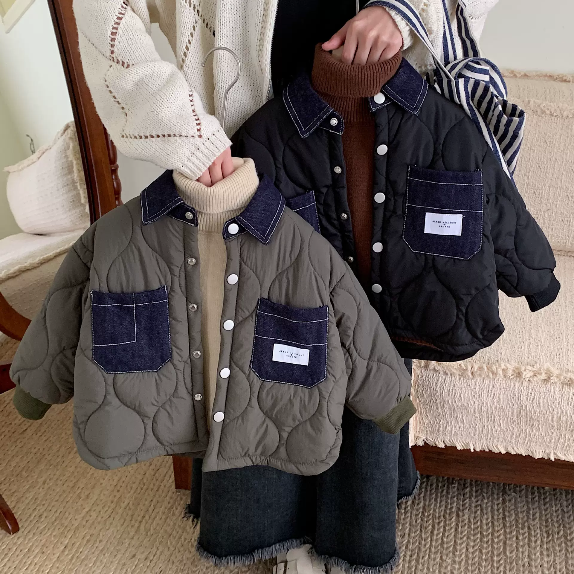 邦诚男童棉服2025冬季新款儿童牛仔领绗棉外套男孩棉衣宝宝棉袄潮