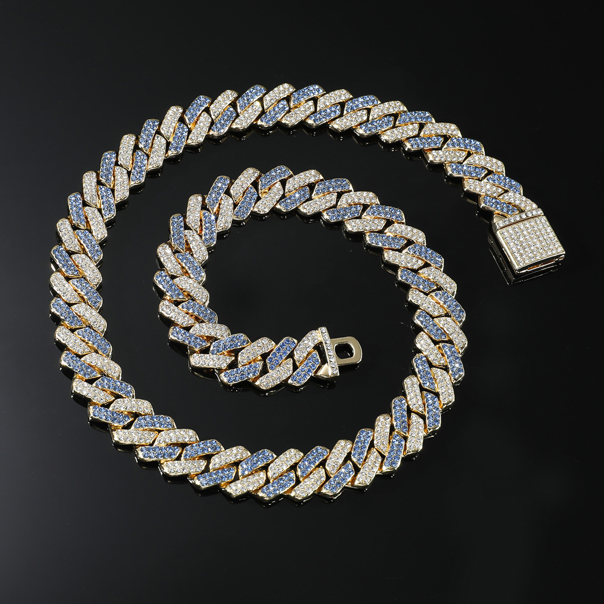 Popular European American Diamond-studded Diamond-shaped Two-tone Cuban Chain Jewelry, Trendy And Bold Statement_voghion.com