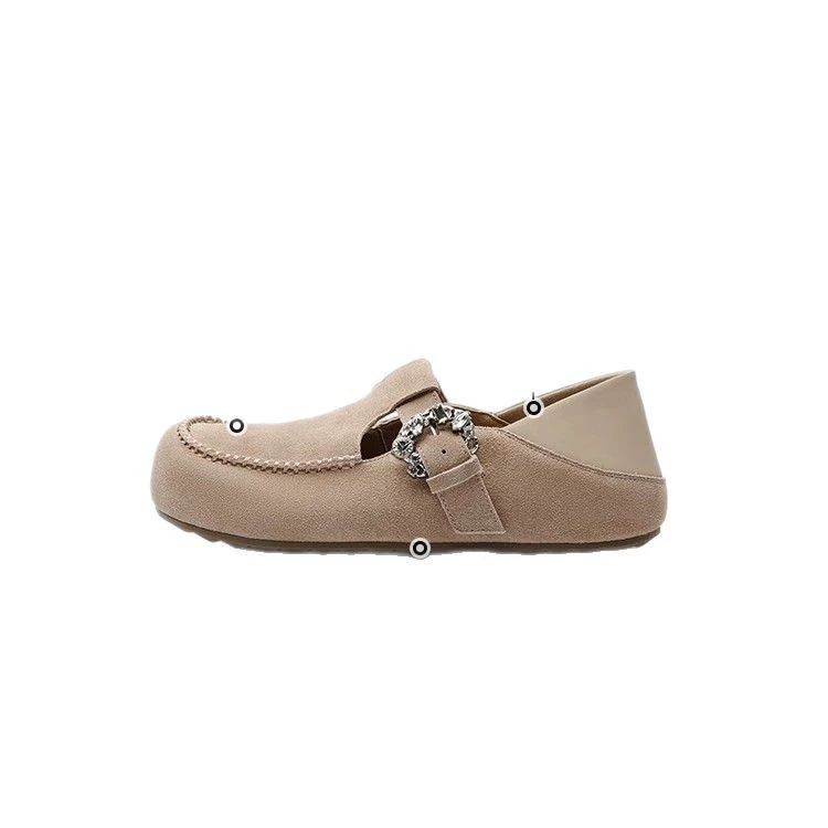 Донг Джие Same ретро кожаные босоножки Birkenstock для женщин в 2025 весна новые односторонние пробитые бобовые туфли толстая подошва двухсторонние одиночные туфли