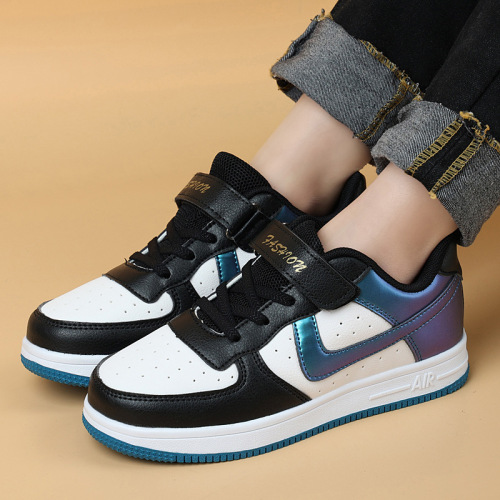 Boys' Shoes 2024 Spring and Autumn New Leather Sports Shoes Medium and Large Children's AJ Shoes Girls' Campus White Shoes Wholesale