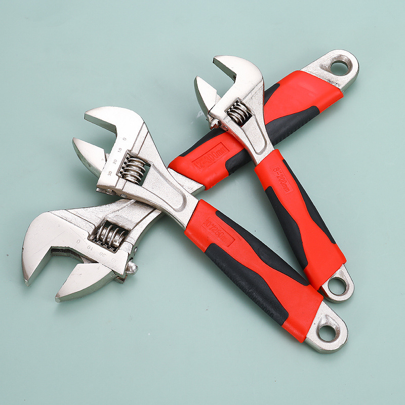 Llave ajustable de la manija niquelada de la fábrica 6 pulgadas 8 pulgadas 10 pulgadas 12 pulgadas rojo y negro manija plástica bicolor níquel-hierro boca abierta