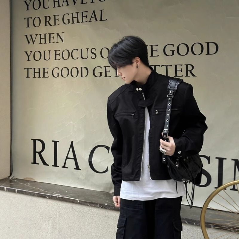 高级感垫肩机能外套男春秋款时尚小众美式高街潮牌vibe风机车夹克