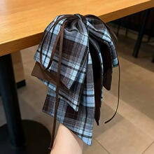 学院风丝带蝴蝶结金标格纹裙摆大肠发圈日常百搭少女感高颜值头花
