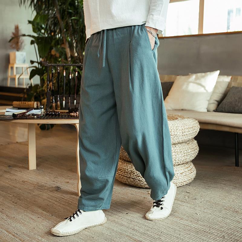 Men's Spring Casual Pants, Summer Cotton Linen Men's Clothing, Trendy Fat Men's Loose Wide Leg Pants, Summer Linen Pants