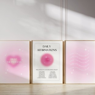 Dreamy Abstract Watercolor Pink Halo Heart Psychological暗示 Living Room Bedroom Canvas Decorative Painting Core Frameless Poster